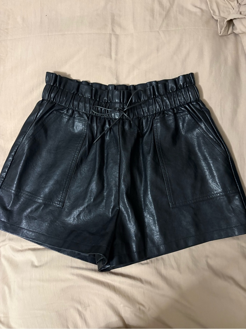 Amazon Black Faux Leather Paperbag Waist Shorts